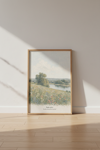 Psalm 46:10 Landscape Wall Art | Floral Nature Decor | Impressionist Poster