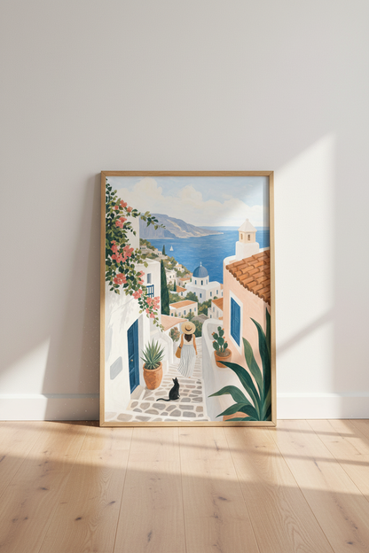 Greece Santorini Wall Art | Coastal Mediterranean Print, Travel Poster Home Decor