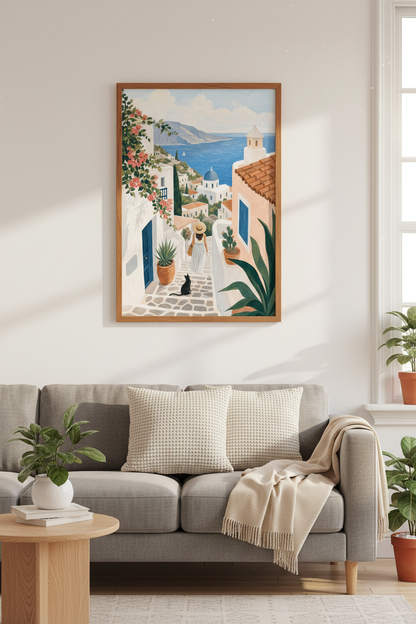 Greece Santorini Wall Art | Coastal Mediterranean Print, Travel Poster Home Decor