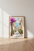 Mediterranean Coastal Village Watercolor | Italy Seascape Print, Amalfi Decor