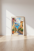 Mediterranean Coastal Village Watercolor | Italian Coast Decor, Blue Sea Wall Art Print
