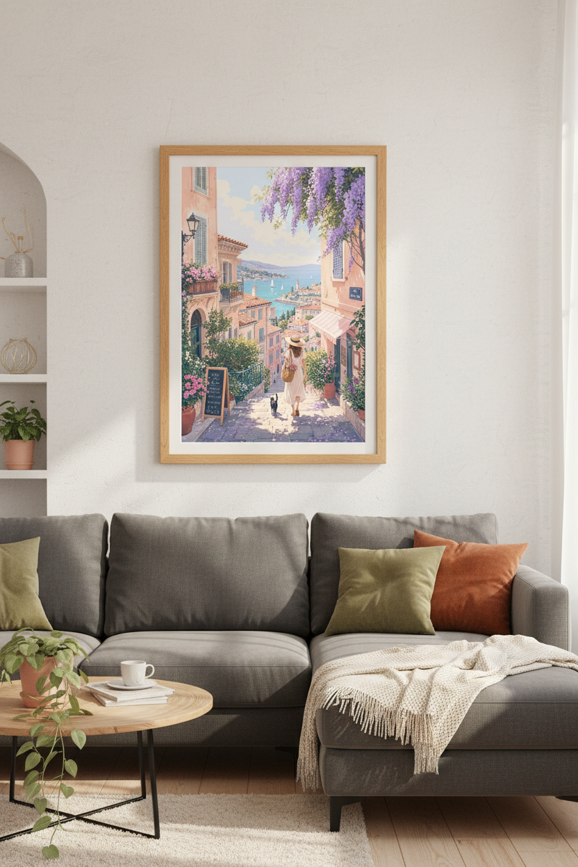 European Summer Coastal Wall Art Print | Mediterranean Decor | Pastel Travel Poster