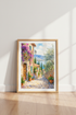 Mediterranean Village Watercolor Art | Coastal Italy Poster | Sunroom Decor