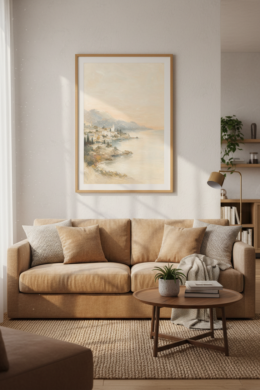 Pastel coastal art | Impressionist Seascape, Seaside Village Decor | Living Room
