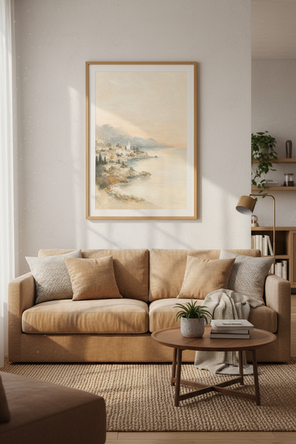 Pastel coastal art | Impressionist Seascape, Seaside Village Decor | Living Room