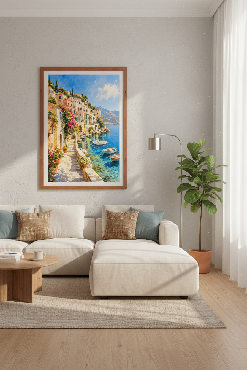 Amalfi Coast Italy Art Print | Mediterranean Coastal Decor | Italy Travel Poster