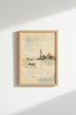 Watercolor cityscape | soft beige blues, living room decor