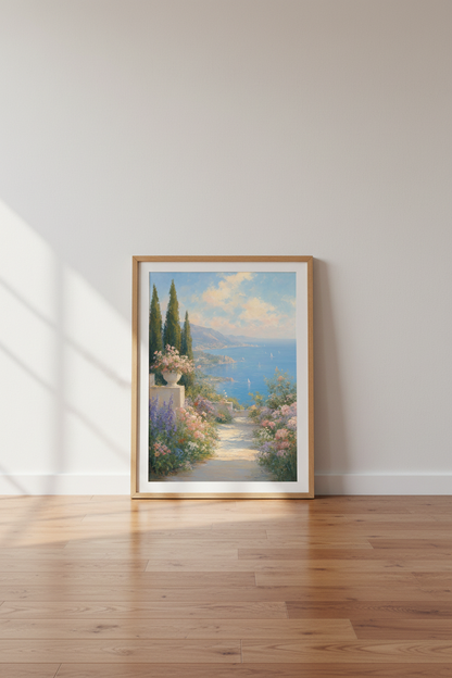 Mediterranean Coastal Landscape | Impressionist Oil Painting, Living Room Decor
