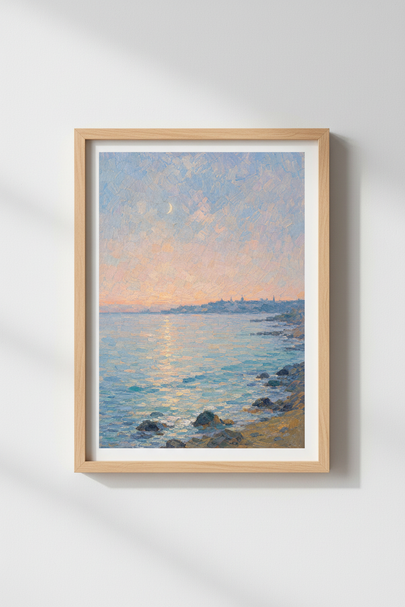 Pastel Seascape Wall Art Print | Coastal Home Decor | Moonlit Poster