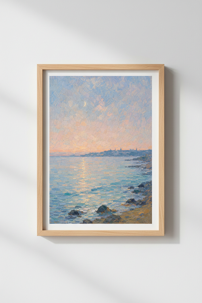 Pastel Seascape Wall Art Print | Coastal Home Decor | Moonlit Poster