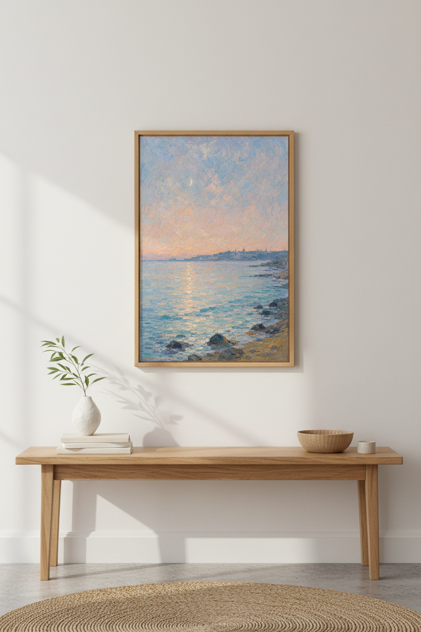 Pastel Seascape Wall Art Print | Coastal Home Decor | Moonlit Poster