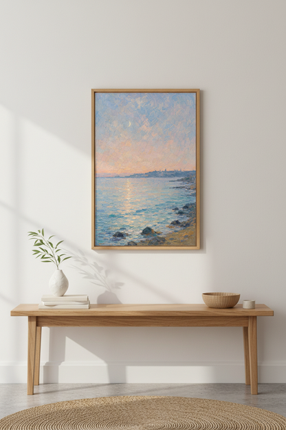 Pastel Seascape Wall Art Print | Coastal Home Decor | Moonlit Poster