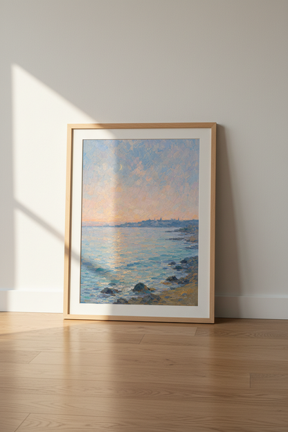 Pastel Seascape Wall Art Print | Coastal Home Decor | Moonlit Poster