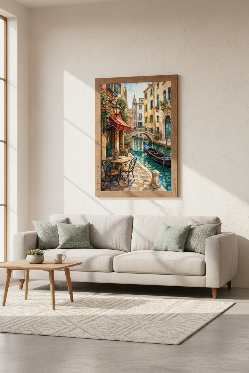 Venice Italy Watercolor Wall Art | Canal Cafe Decor | Mediterranean Poster