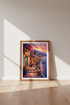 Mediterranean Coastal Village Wall Art | Sunset Impressionist Art | Living Room Decor