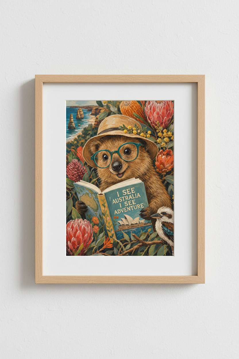 Quokka Australia Art Print | Whimsical Animal Poster, Nursery &amp; Travel Decor