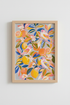 Boho wall art print | vibrant birds & citrus on gray, living room decor