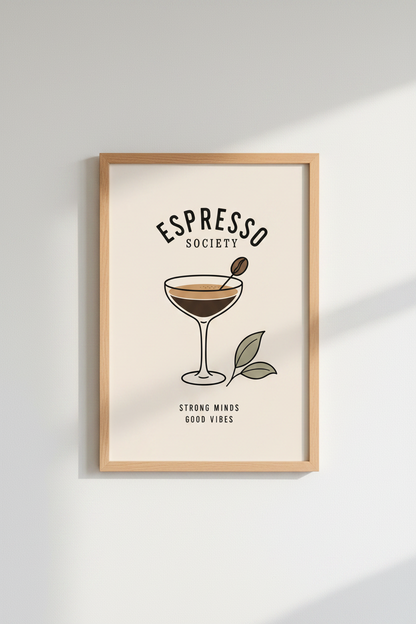Espresso Society Martini Art | Kitchen Bar Decor | Minimalist Retro Poster