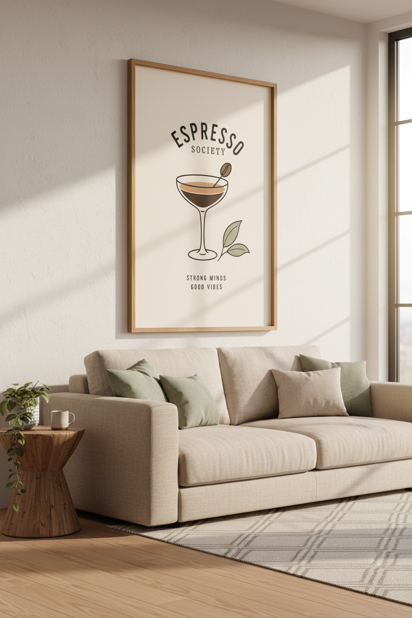 Espresso Society Martini Art | Kitchen Bar Decor | Minimalist Retro Poster