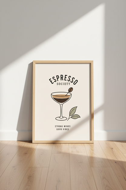 Espresso Society Martini Art | Kitchen Bar Decor | Minimalist Retro Poster