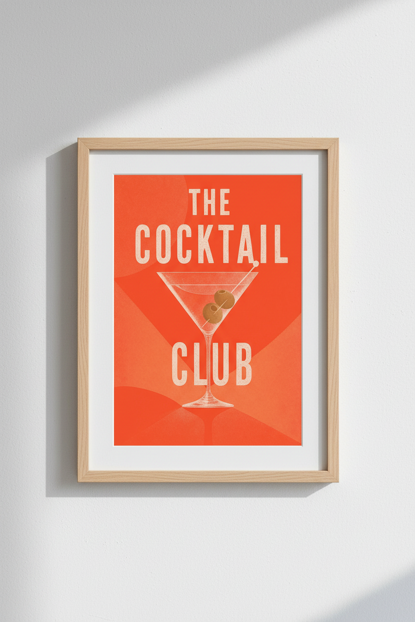 Retro Cocktail Poster | Martini Glass Bar Cart Art, Mid Century Modern Decor