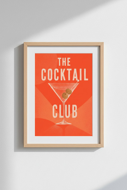 Retro Cocktail Poster | Martini Glass Bar Cart Art, Mid Century Modern Decor