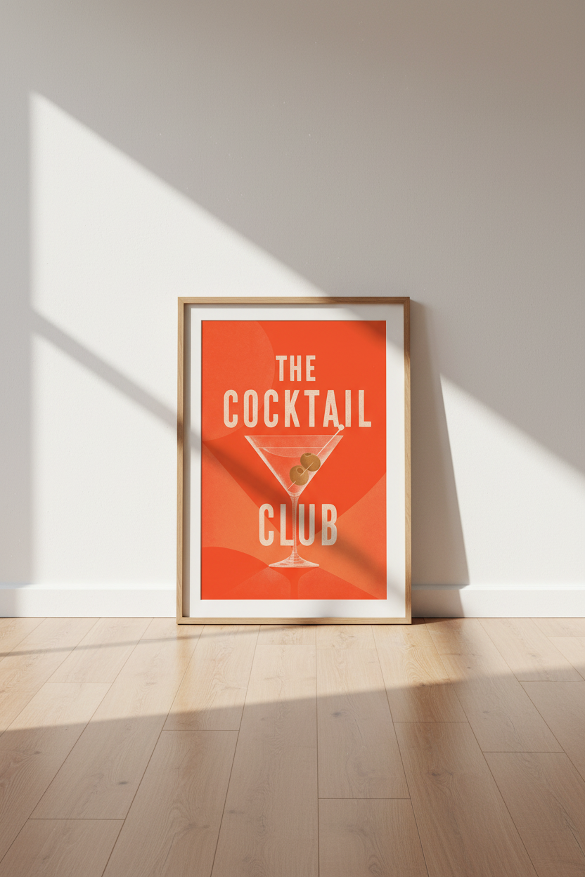 Retro Cocktail Poster | Martini Glass Bar Cart Art, Mid Century Modern Decor