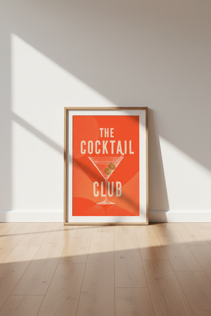 Retro Cocktail Poster | Martini Glass Bar Cart Art, Mid Century Modern Decor