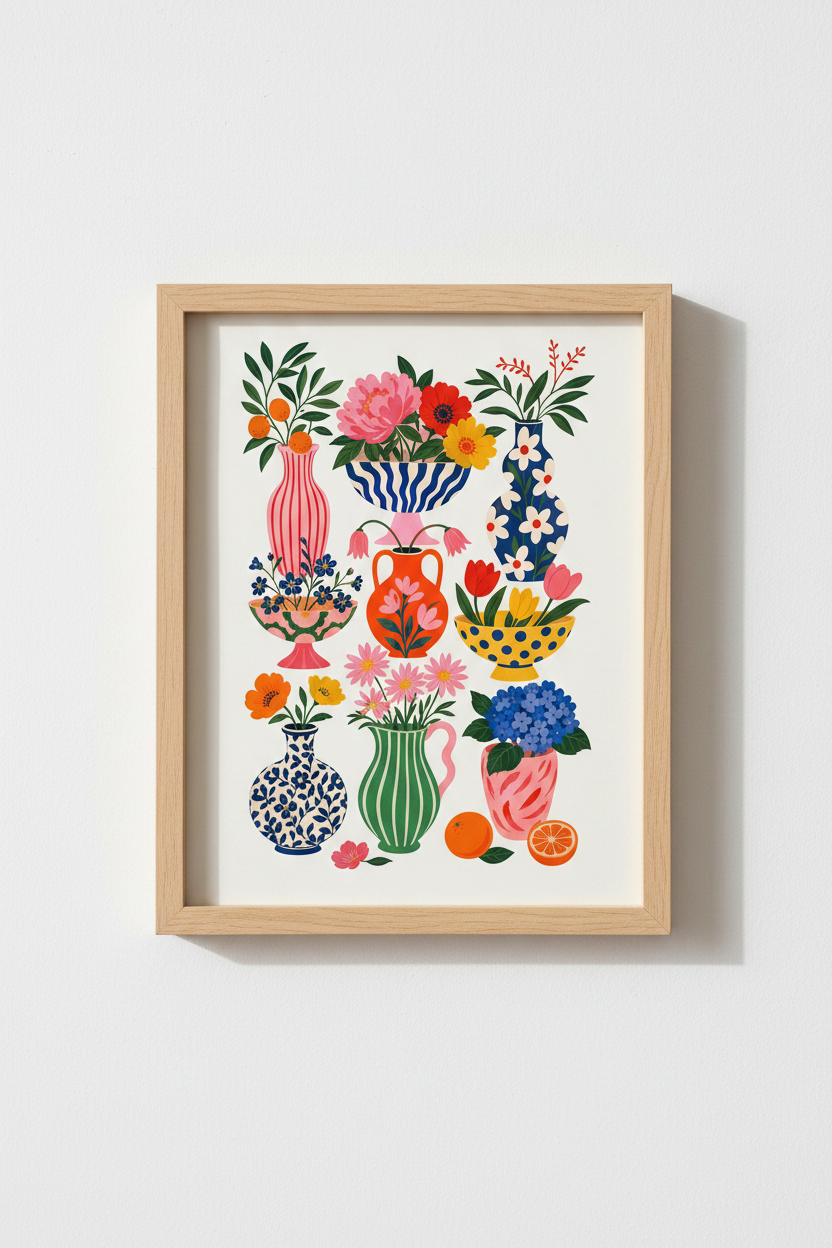 Danese Milano Style Wall Art | Floral Vase Print, Colorful Modern Mediterranean Decor