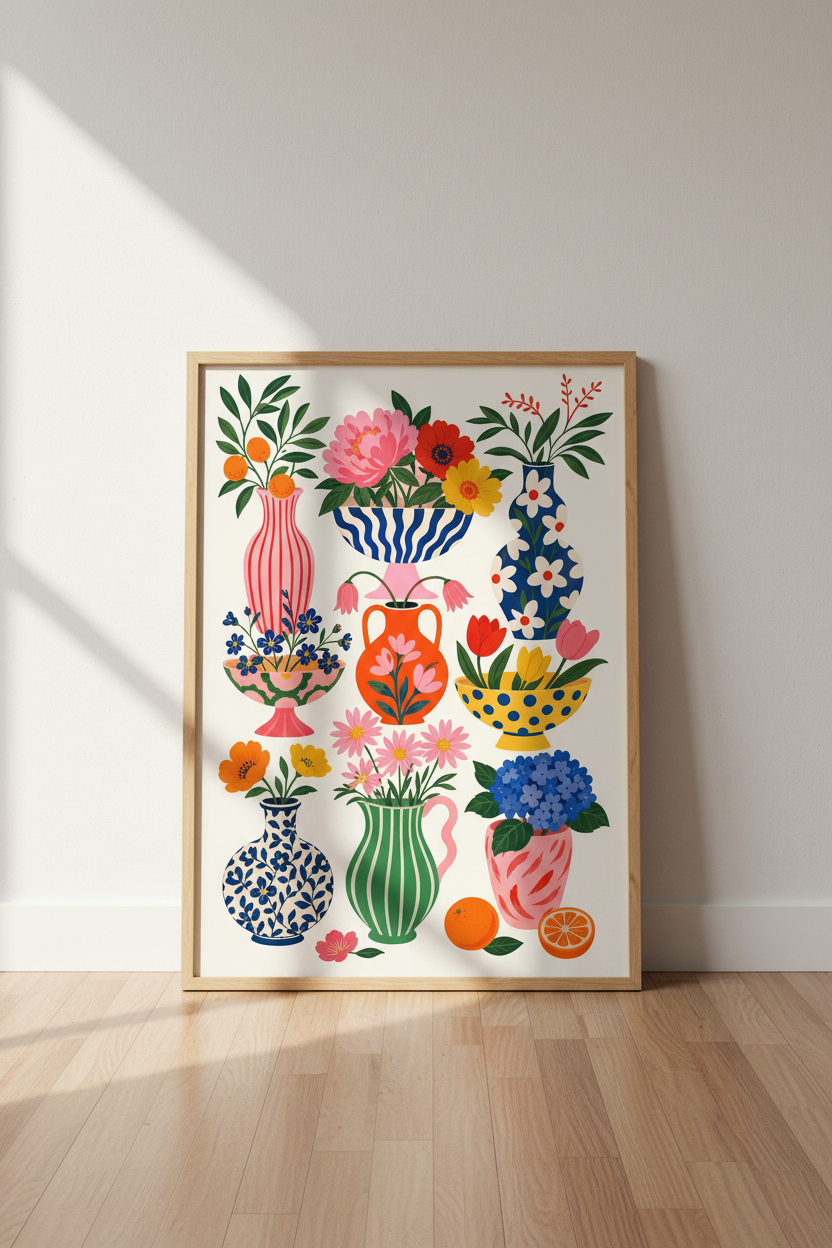 Danese Milano Style Wall Art | Floral Vase Print, Colorful Modern Mediterranean Decor