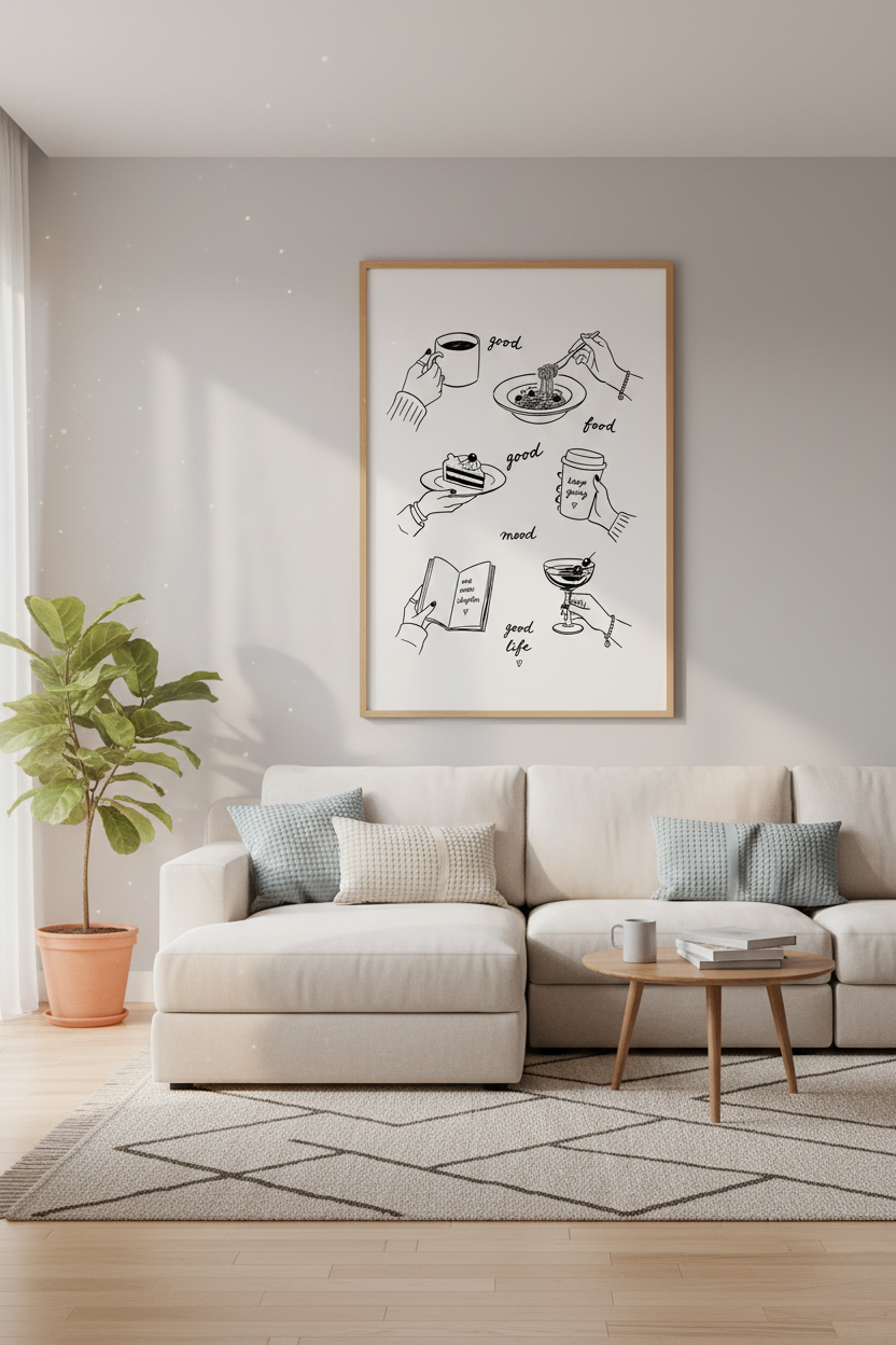 Kitchen Line Art Print | Minimalist Food &amp; Coffee Decor | Modern Aesthetic Poster