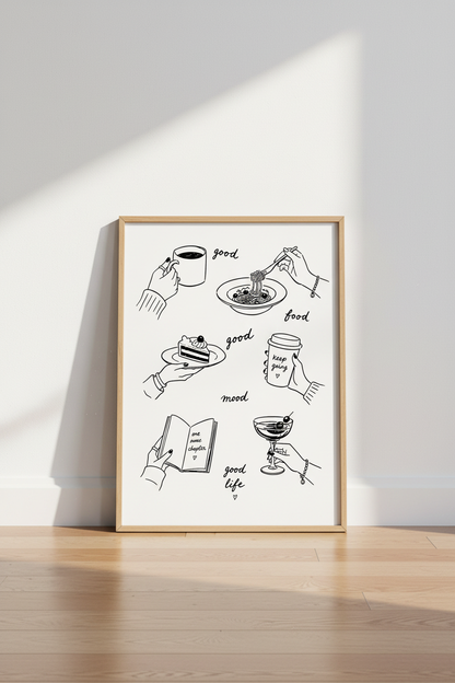 Kitchen Line Art Print | Minimalist Food &amp; Coffee Decor | Modern Aesthetic Poster