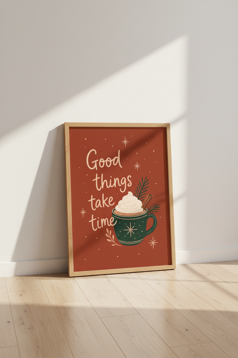 Cozy Hot Cocoa Quote Wall Art Print | Kitchen &amp; Coffee Decor | Retro Aesthetic Poster