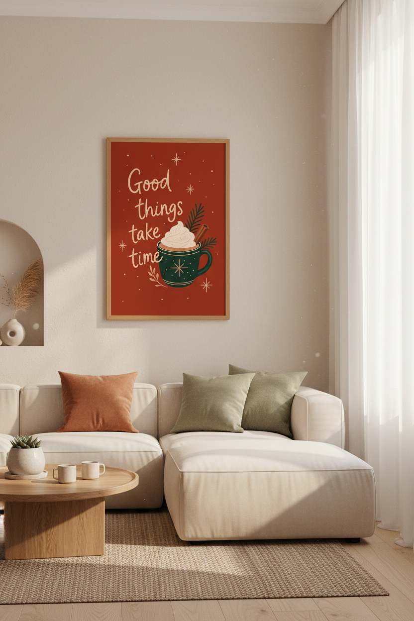 Cozy Hot Cocoa Quote Wall Art Print | Kitchen &amp; Coffee Decor | Retro Aesthetic Poster