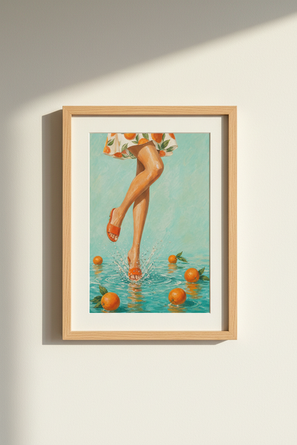 Citrus Summer Wall Art Print | Orange Kitchen Decor | Bright Teal Poster