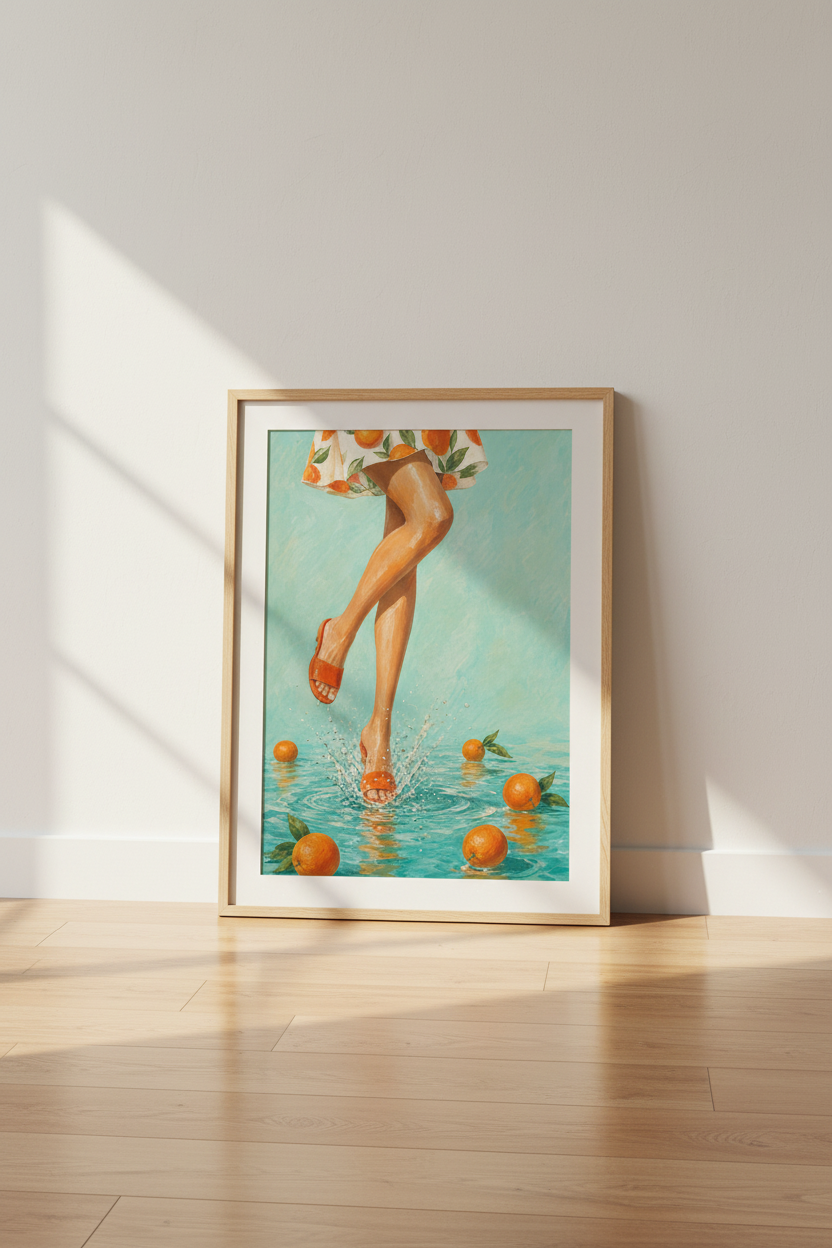 Citrus Summer Wall Art Print | Orange Kitchen Decor | Bright Teal Poster