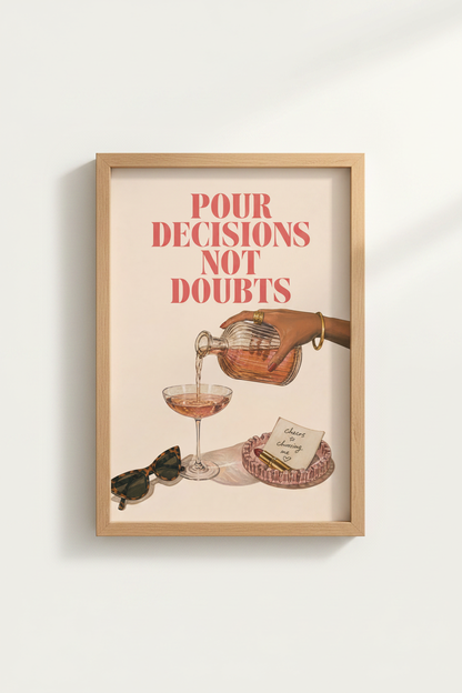 Trendy Bar Cart Art | Retro Cocktail Poster, Pink Bar Wall Decor, Girly Chic Print