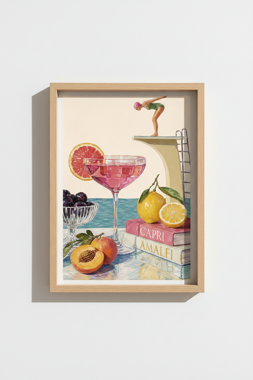 Aperol Spritz Coastal Wall Art Print | Italian Summer Decor | Mediterranean Poster
