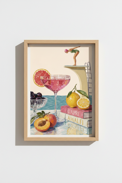 Aperol Spritz Coastal Wall Art Print | Italian Summer Decor | Mediterranean Poster