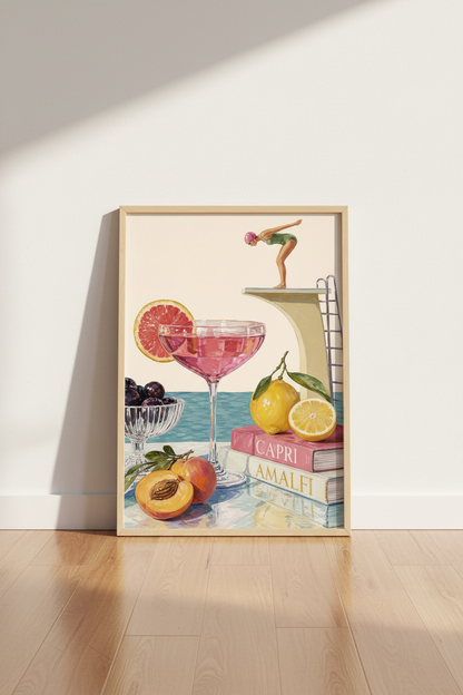 Aperol Spritz Coastal Wall Art Print | Italian Summer Decor | Mediterranean Poster