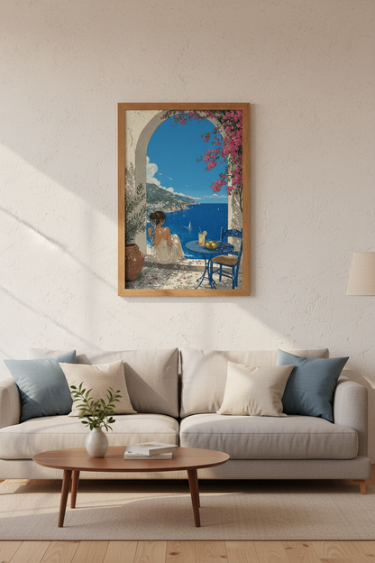 Mediterranean Coast Art | Italian Summer Poster, Amalfi Blue Sea Wall Decor