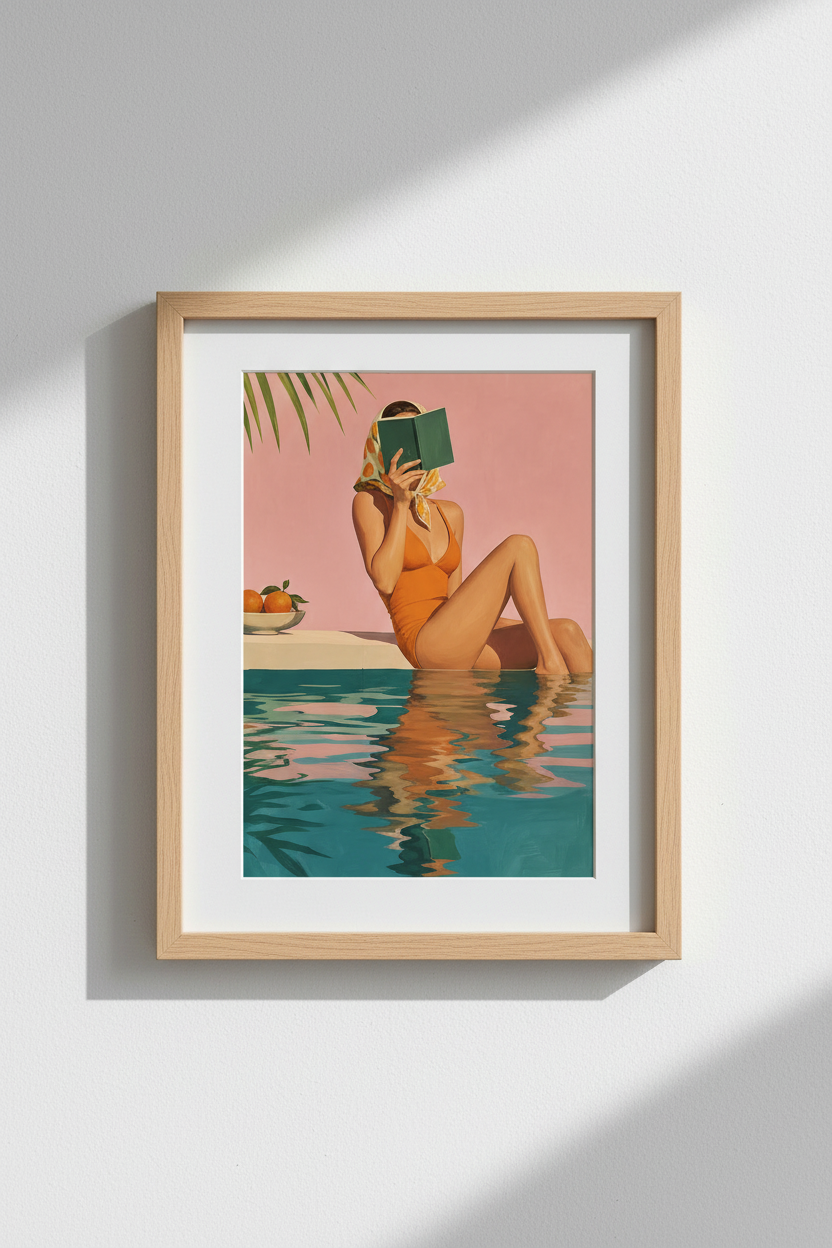 Retro Summer Wall Art Print | Poolside Girl Poster | Mid Century Modern Decor