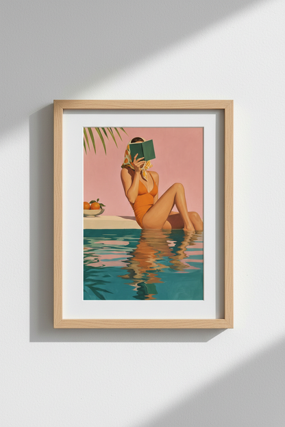 Retro Summer Wall Art Print | Poolside Girl Poster | Mid Century Modern Decor