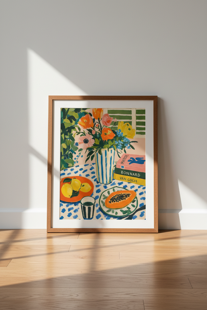 Floral Still Life Art Print | Mediterranean Kitchen Decor | Maximalist Poster