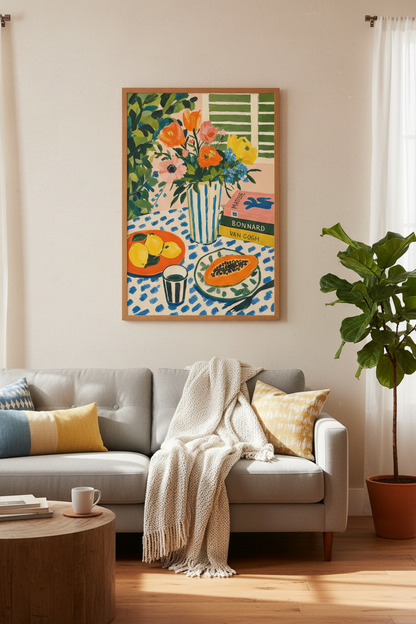 Floral Still Life Art Print | Mediterranean Kitchen Decor | Maximalist Poster