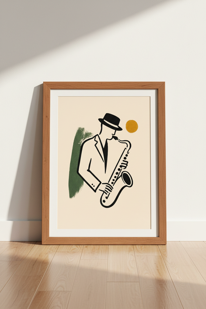 Jazz Saxophone Wall Art Print | Music Room Decor | Mid Century Modern Poster