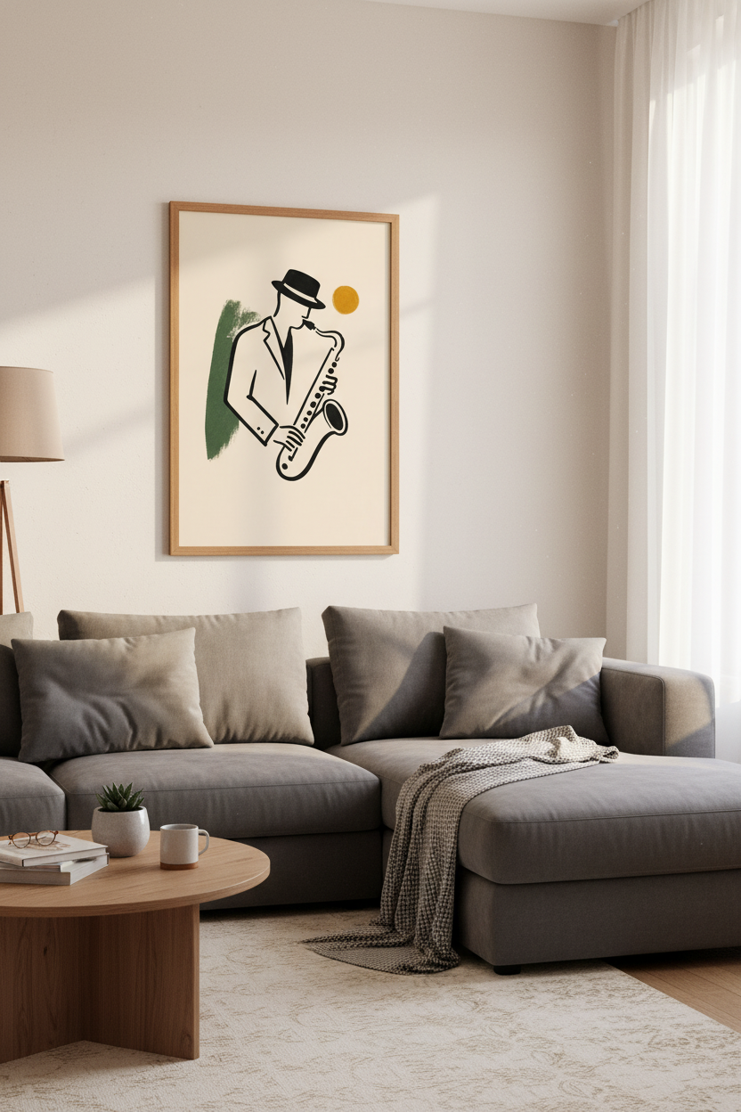 Jazz Saxophone Wall Art Print | Music Room Decor | Mid Century Modern Poster