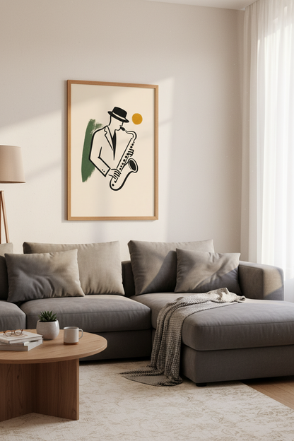 Jazz Saxophone Wall Art Print | Music Room Decor | Mid Century Modern Poster