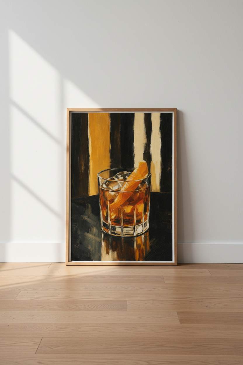 Classic Drink Wall Art | Old Fashioned Cocktail Poster, Home Bar Decor