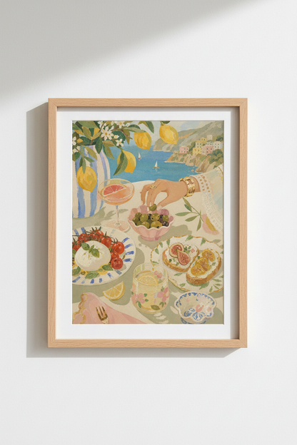 Amalfi Coast Wall Art Print | Italian Seaside Brunch Poster, Mediterranean Kitchen Decor